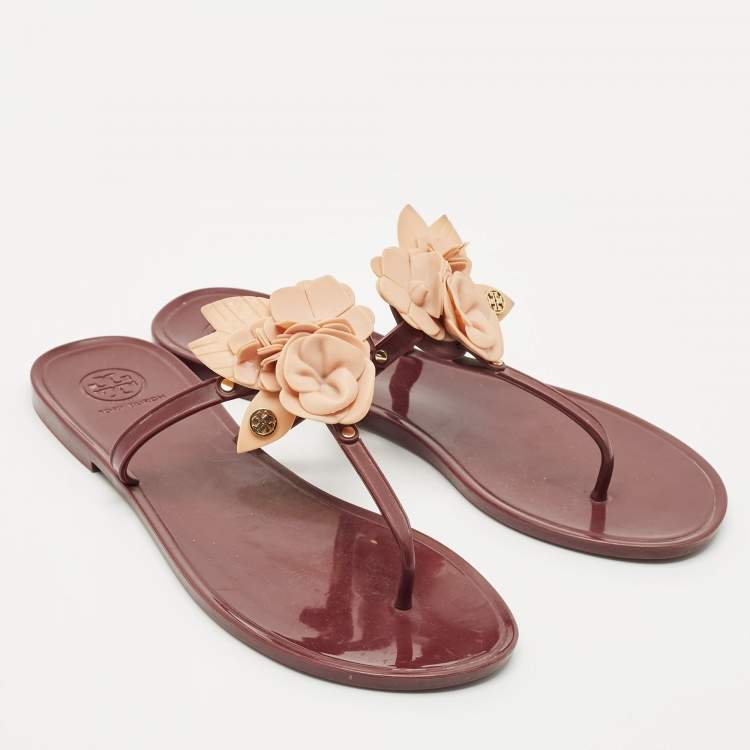 Pre Owned Tory Burch Burgundy Jelly Miller Thong Sandals Size 39
