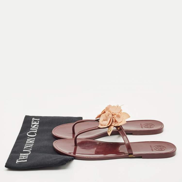 Pre Owned Tory Burch Burgundy Jelly Miller Thong Sandals Size 39