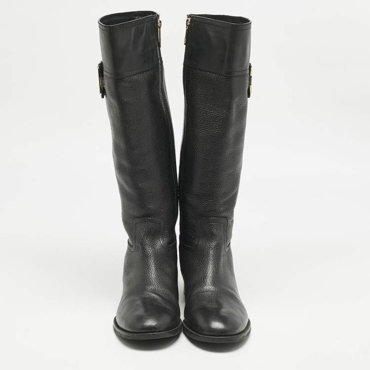 Pre Owned Tory Burch Black Leather Reva Knee Length Boots Size 40.5