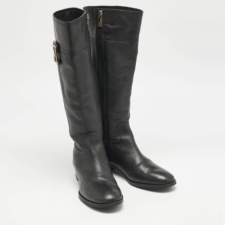 Pre Owned Tory Burch Black Leather Reva Knee Length Boots Size 40.5