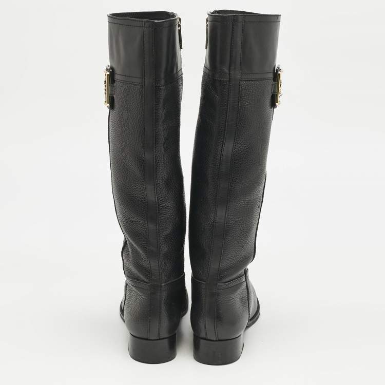 Pre Owned Tory Burch Black Leather Reva Knee Length Boots Size 40.5