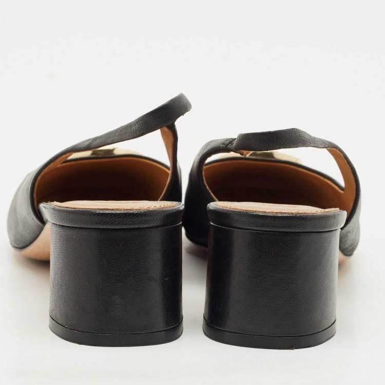 Pre Owned Tory Burch Black Leather Benton Block Heel Slingback Pumps Size 38