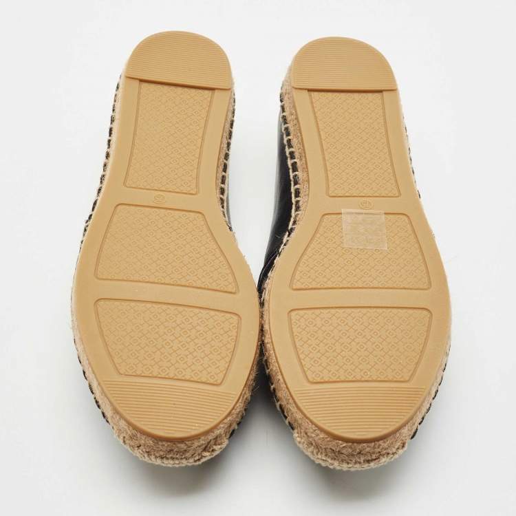 Pre Owned Tory Burch Black Leather Ines Espadrille Flats Size 37.5