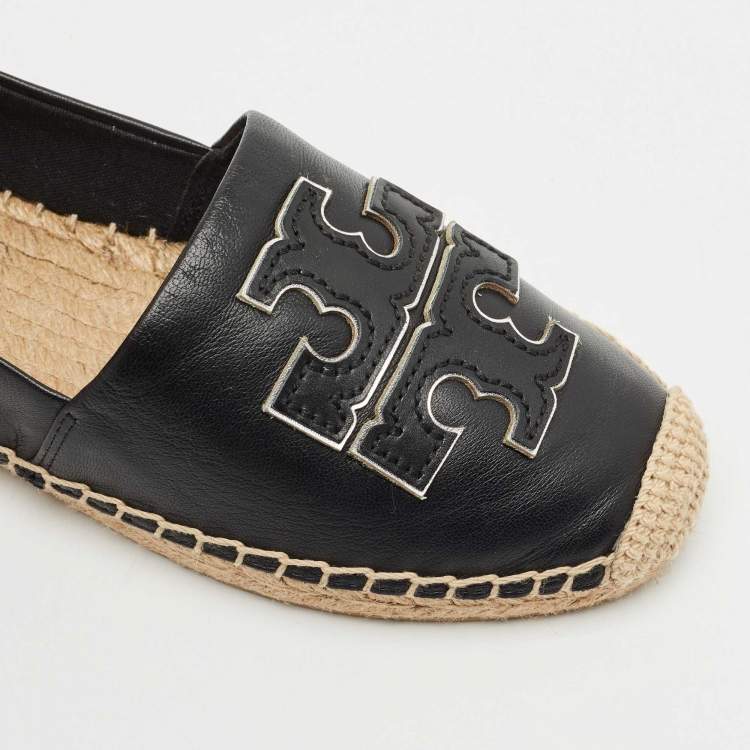 Pre Owned Tory Burch Black Leather Ines Espadrille Flats Size 37.5