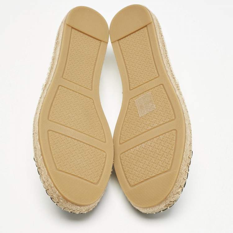 Pre Owned Tory Burch White/Black Leather Logo Cap Toe Espadrille Flats Size 39.5