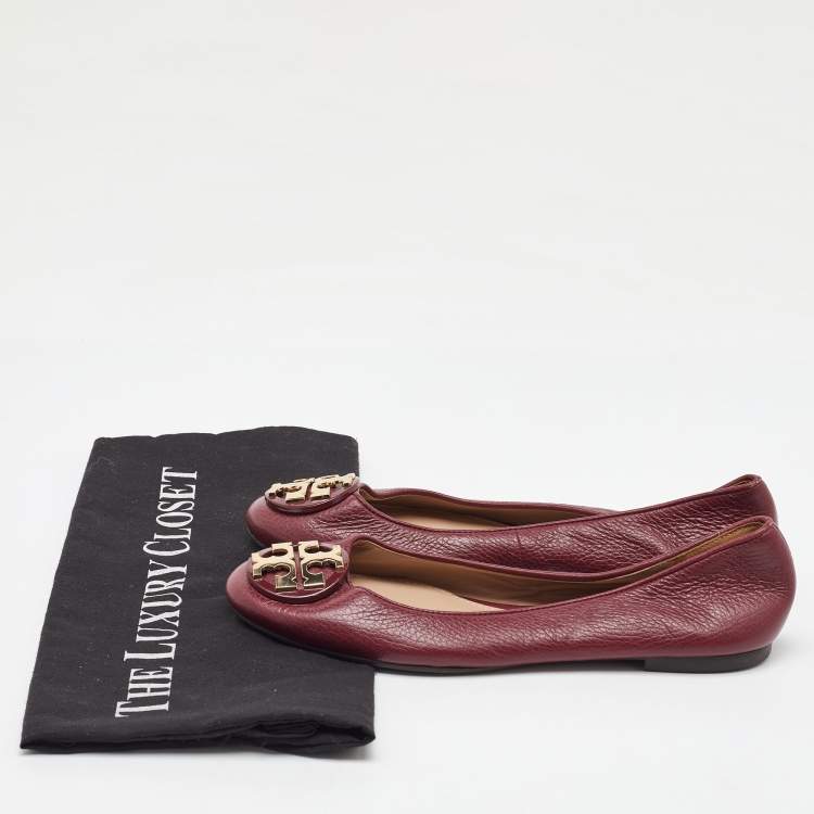 Pre Owned Tory Burch Dark Red Leather Reva Ballet Flats Size 36