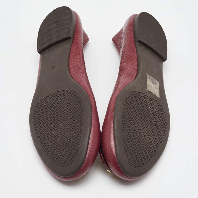 Pre Owned Tory Burch Dark Red Leather Reva Ballet Flats Size 36
