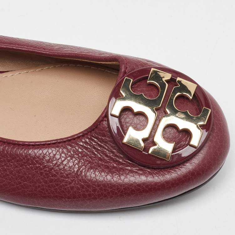 Pre Owned Tory Burch Dark Red Leather Reva Ballet Flats Size 36
