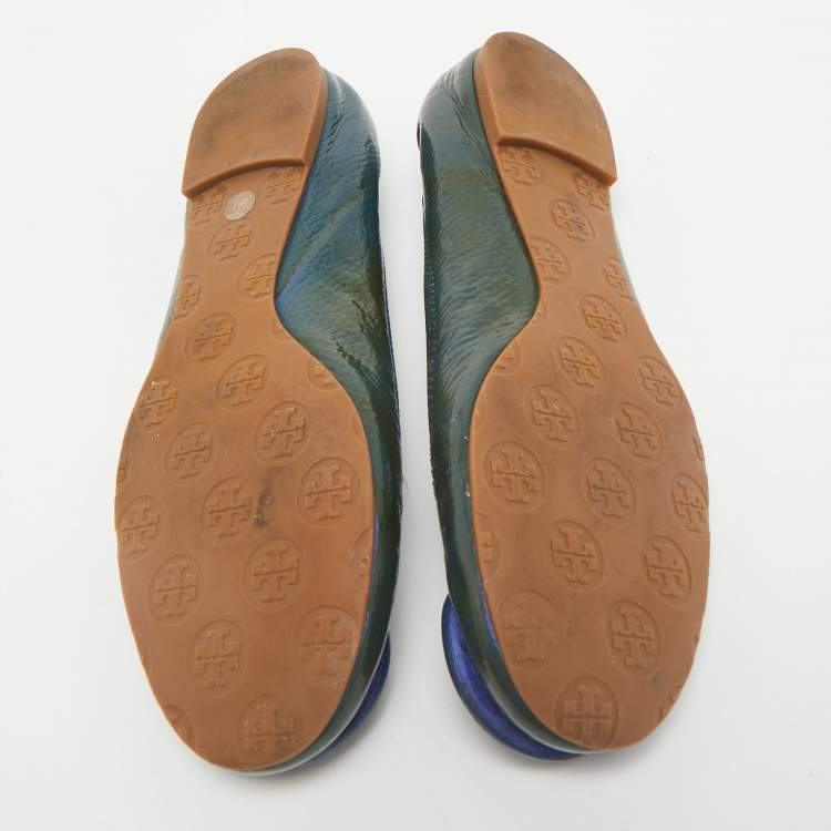 Pre Owned Tory Burch Dark Green Patent Leather Minnie Ballet Flats Size 39