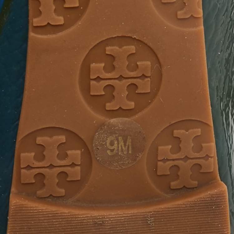 Pre Owned Tory Burch Dark Green Patent Leather Minnie Ballet Flats Size 39