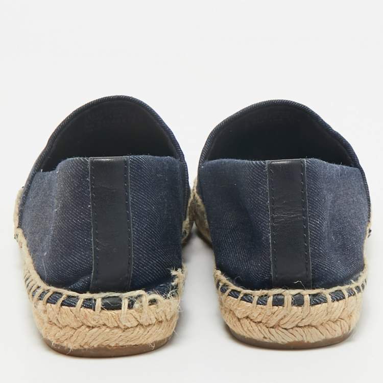 Pre Owned Tory Burch Navy Blue Denim Slip On Espadrille Flats Size 38.5