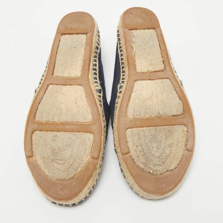 Pre Owned Tory Burch Navy Blue Denim Slip On Espadrille Flats Size 38.5