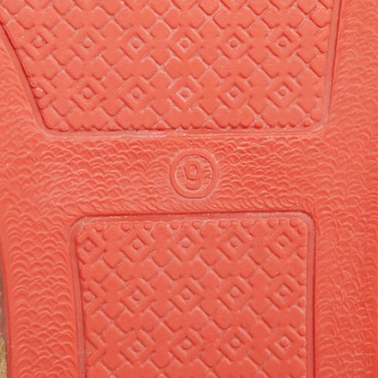 Pre Owned Tory Burch Orange Leather Daley Logo Espadrille Flats Size 39