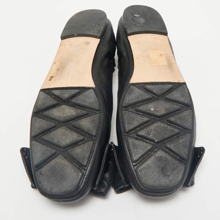 Pre Owned Tory Burch Black Leather Divine Bow Ballet Flats Size 39