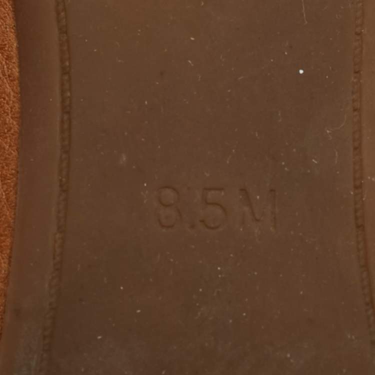Pre Owned Tory Burch Tan Leather Logo Embossed Ballet Flats Size 38.5