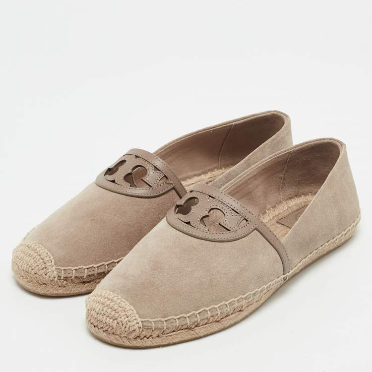 Pre Owned Tory Burch Beige Suede Sidney Espadrille Flats Size 38.5