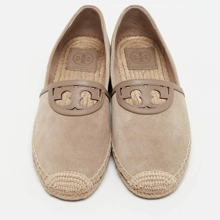 Pre Owned Tory Burch Beige Suede Sidney Espadrille Flats Size 38.5