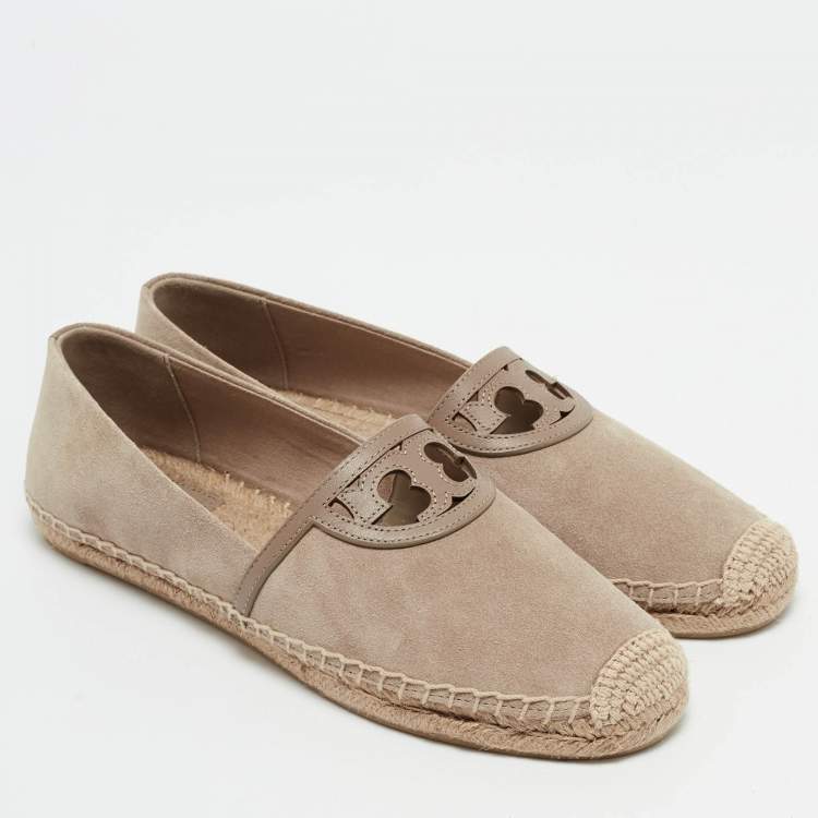 Pre Owned Tory Burch Beige Suede Sidney Espadrille Flats Size 38.5