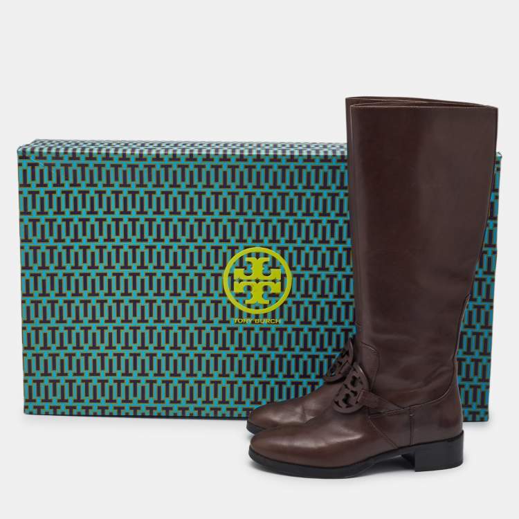 Pre Owned Tory Burch Brown Leather Miller Knee Length Boots Size 38.5
