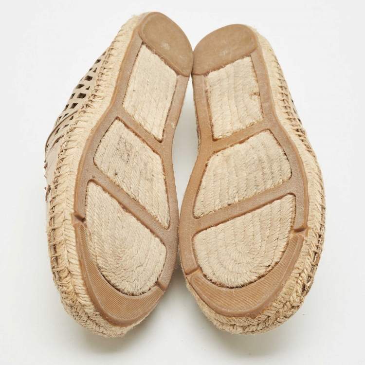 Pre Owned Tory Burch Gold Leather Laser Cut Espadrille Flats Size 40