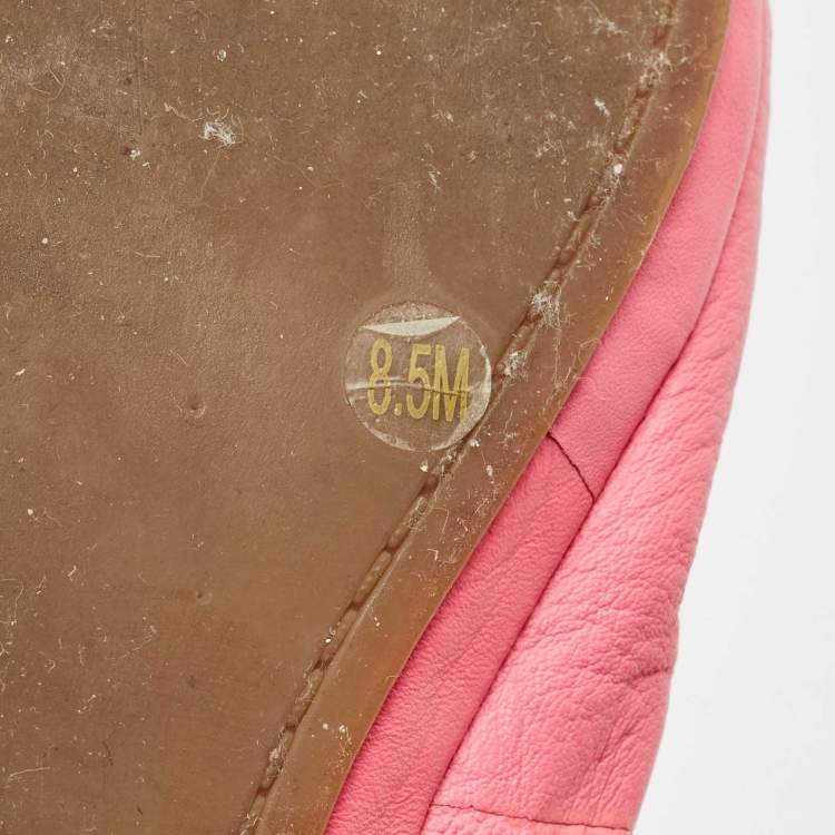 Pre Owned Tory Burch Pink/Orange Leather Bow Scrunch Ballet Flats Size 38.5