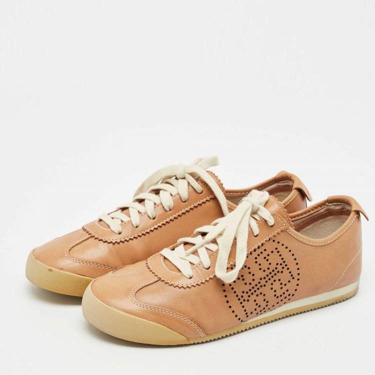 Pre Owned Tory Burch Brown Leather Murphey Low Top Sneakers Size 39