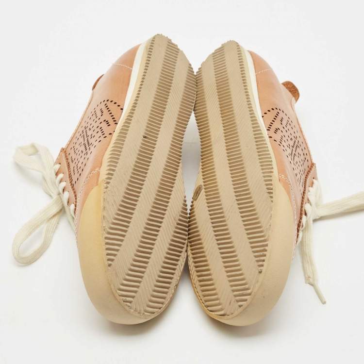 Pre Owned Tory Burch Brown Leather Murphey Low Top Sneakers Size 39