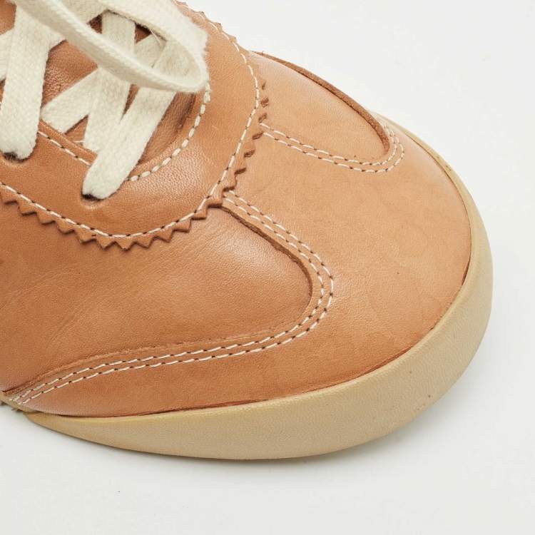Pre Owned Tory Burch Brown Leather Murphey Low Top Sneakers Size 39