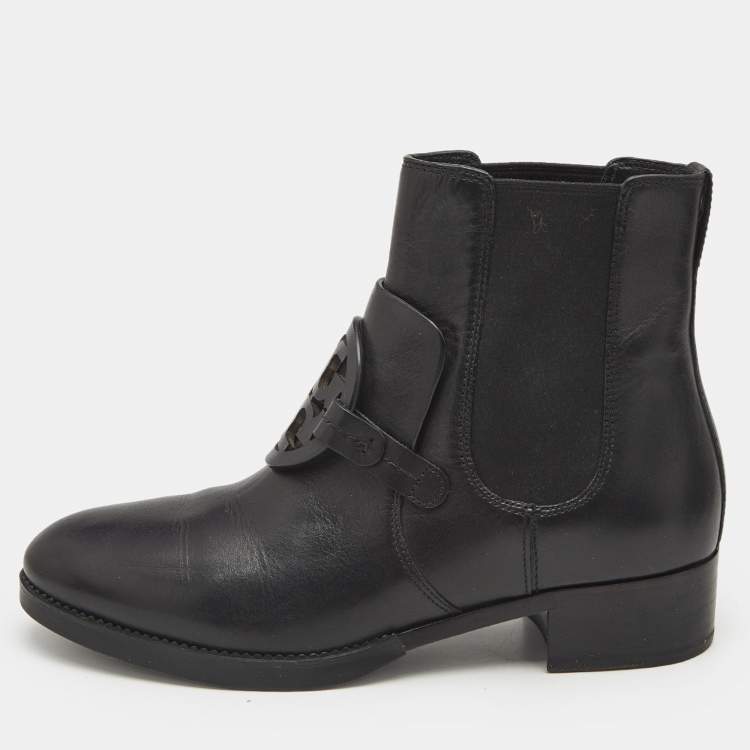 Pre Owned Tory Burch Black Leather Miller Ankle Length Boots Size 39