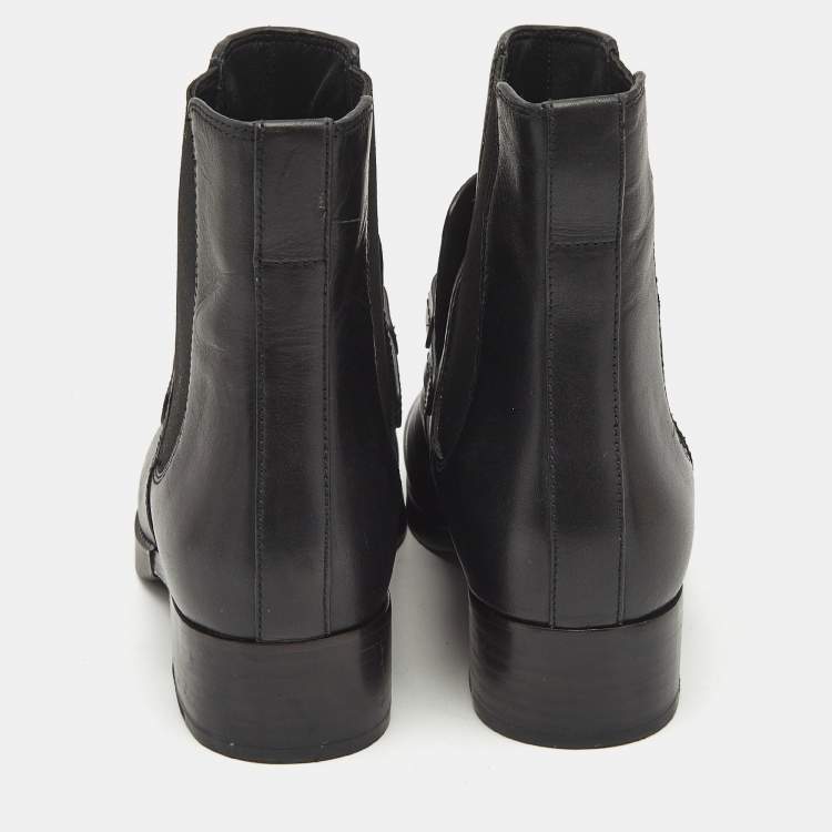 Pre Owned Tory Burch Black Leather Miller Ankle Length Boots Size 39