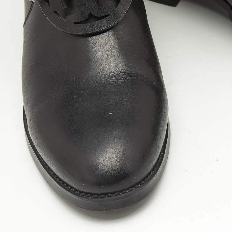 Pre Owned Tory Burch Black Leather Miller Ankle Length Boots Size 39