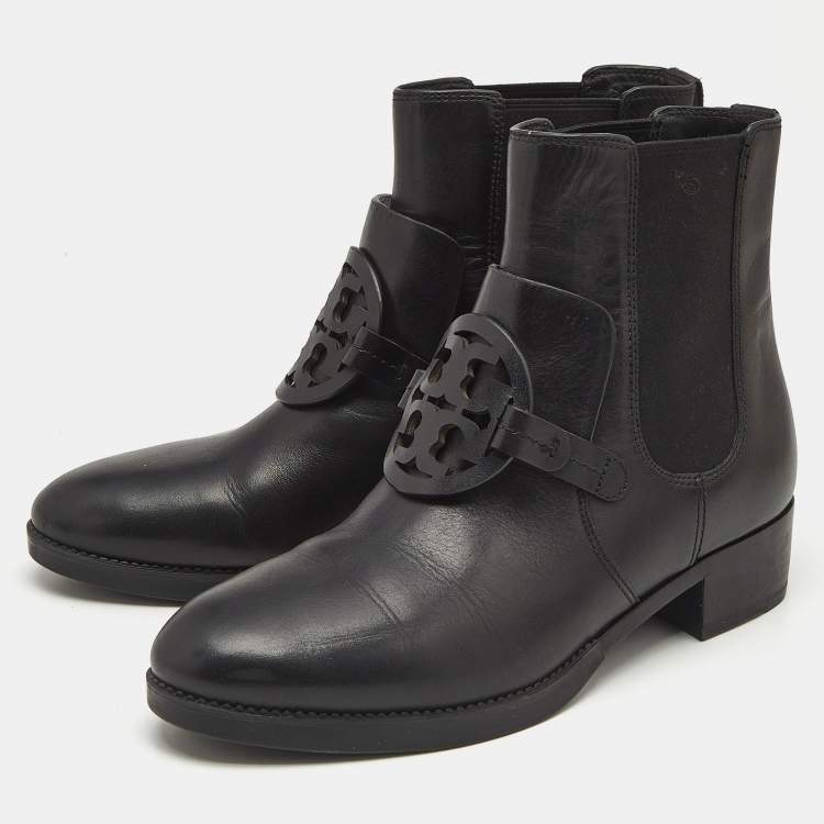 Pre Owned Tory Burch Black Leather Miller Ankle Length Boots Size 39