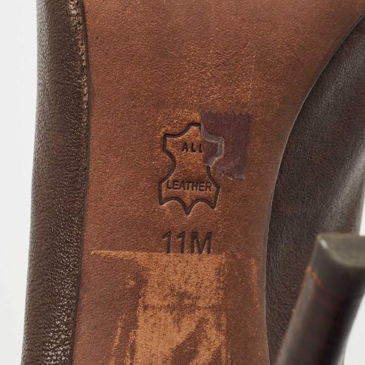 Pre Owned Tory Burch Dark Brown Leather Embellished Open Toe Pumps Size 41