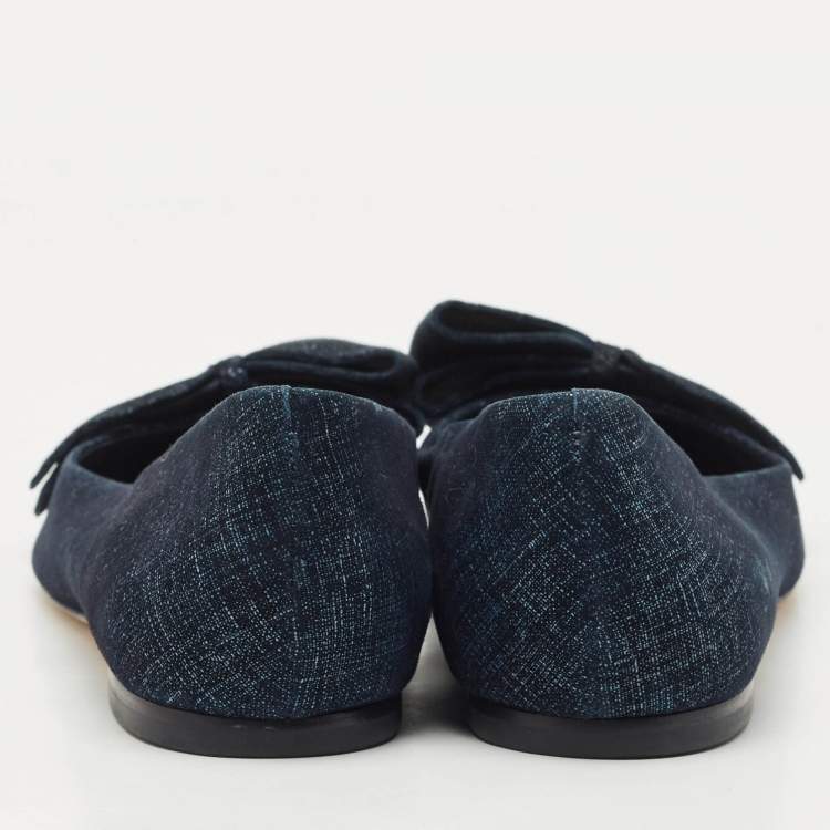 مملوكة مسبقًا Tory Burch Navy Blue Denim Rosalinda Ballet Flats Size 39