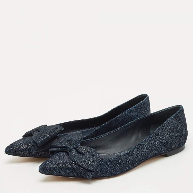 مملوكة مسبقًا Tory Burch Navy Blue Denim Rosalinda Ballet Flats Size 39