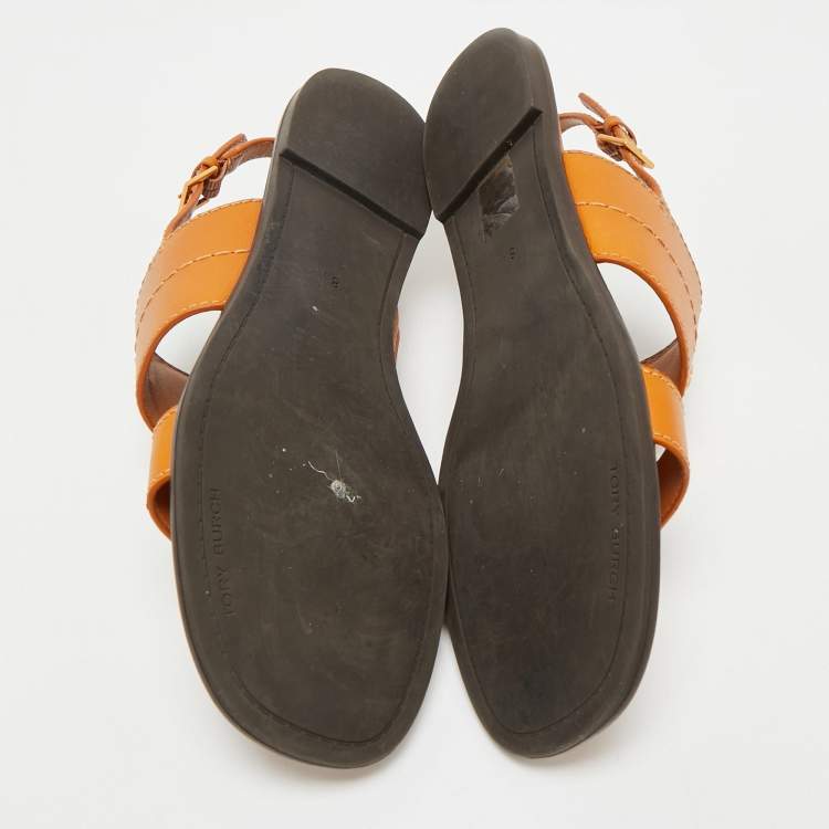 Pre Owned Tory Burch Brown Leather Slingback Sandals Size 38.5