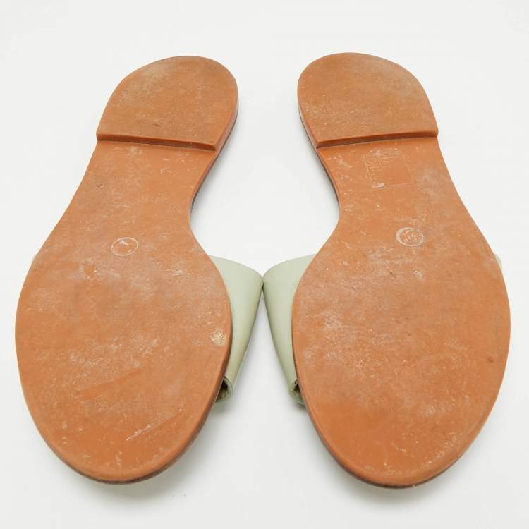 Pre Owned Tory Burch Mint Green Leather Ines Flat Slides Size 39