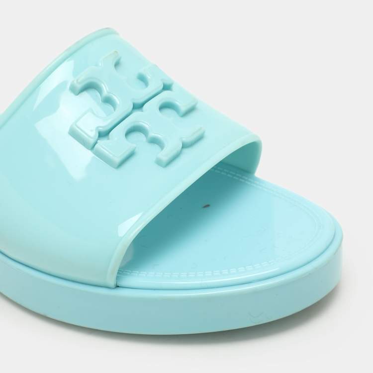 Pre Owned Tory Burch Turquoise Jelly Eleanor Slides 39