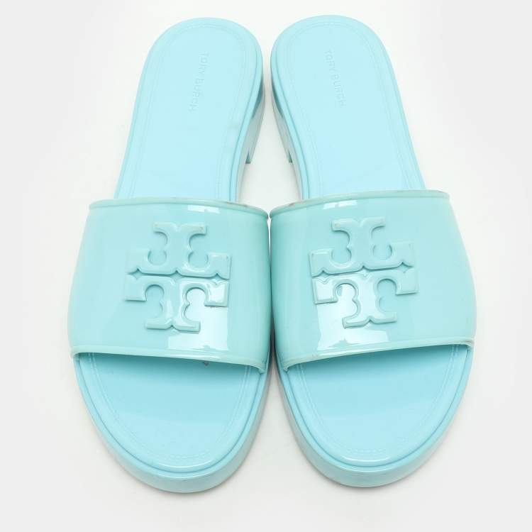 Pre Owned Tory Burch Turquoise Jelly Eleanor Slides 39