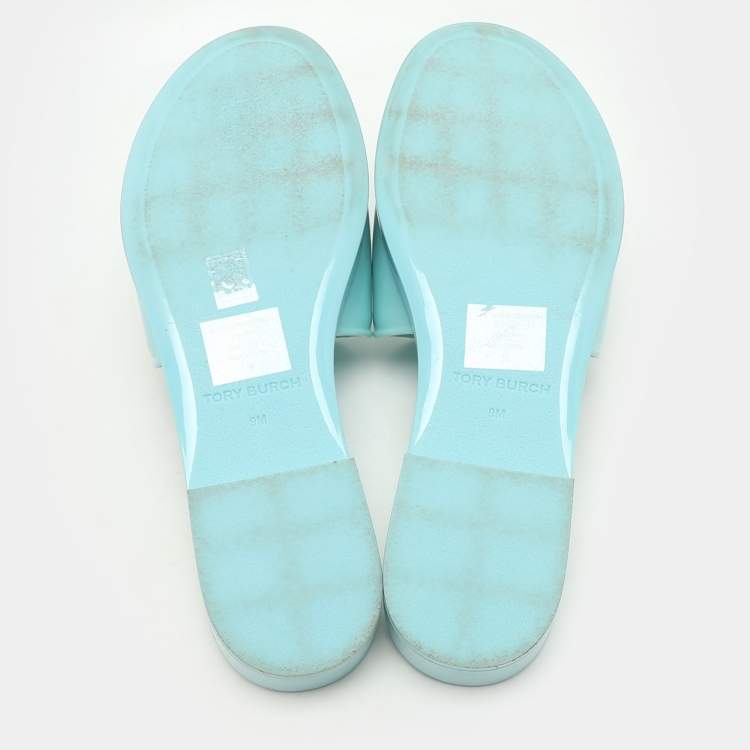 Pre Owned Tory Burch Turquoise Jelly Eleanor Slides 39
