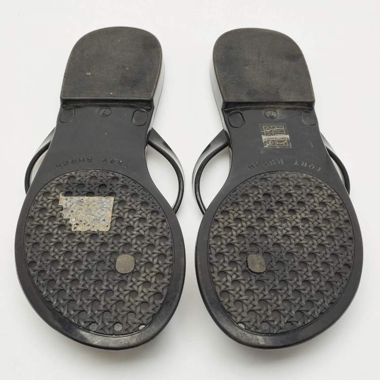 Pre Owned Tory Burch Black Rubber Mini Miller Thong Flats Size 37.5