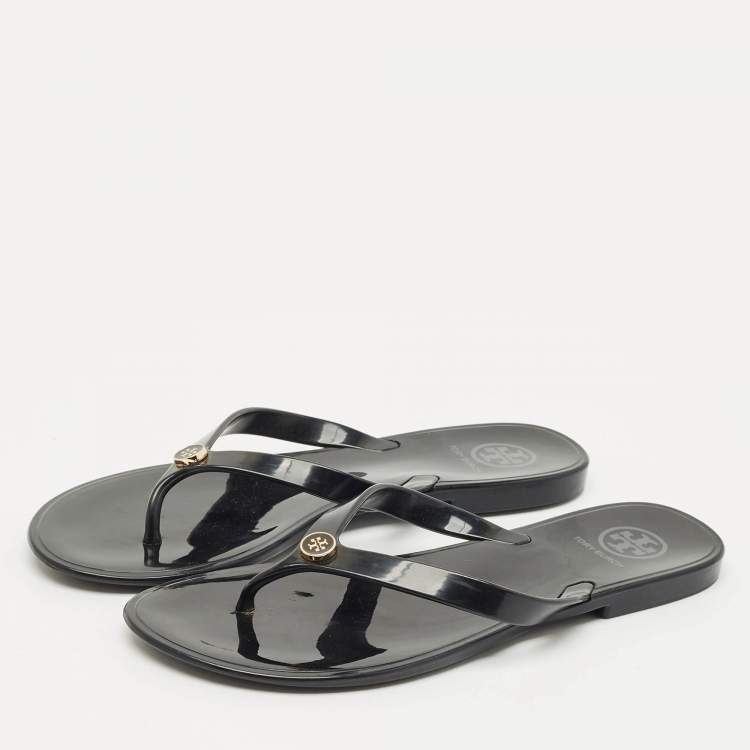 Pre Owned Tory Burch Black Rubber Mini Miller Thong Flats Size 37.5