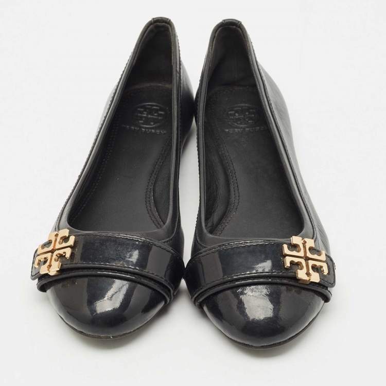 Pre Owned Tory Burch Black Leather Minnie Ballet Flats Size 37.5