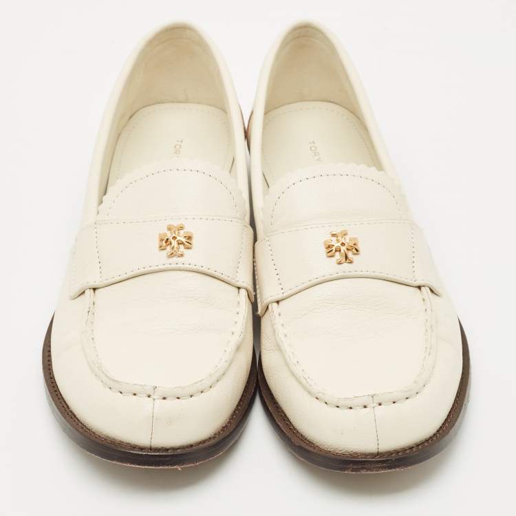 Pre Owned Tory Burch White Leather Classic Loafers Size 37