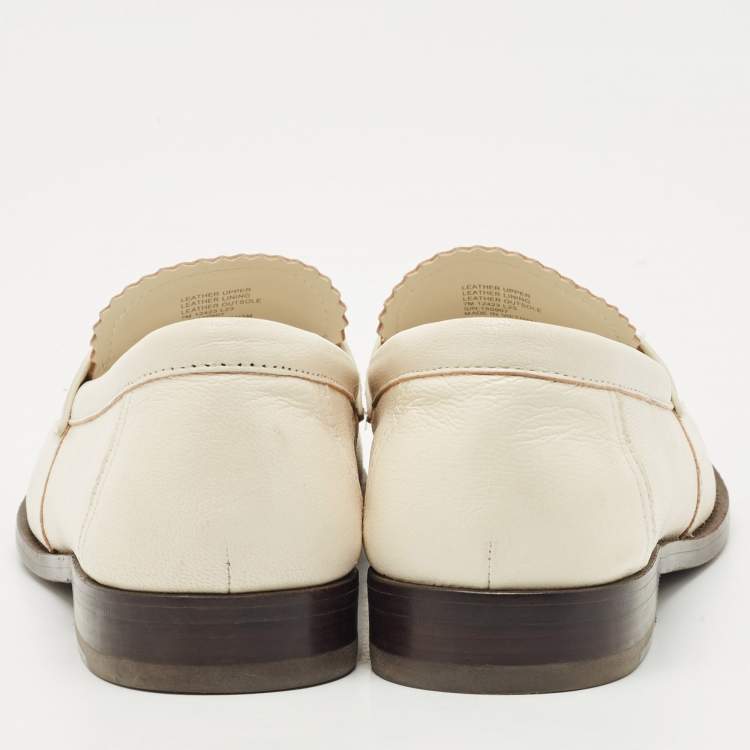 Pre Owned Tory Burch White Leather Classic Loafers Size 37