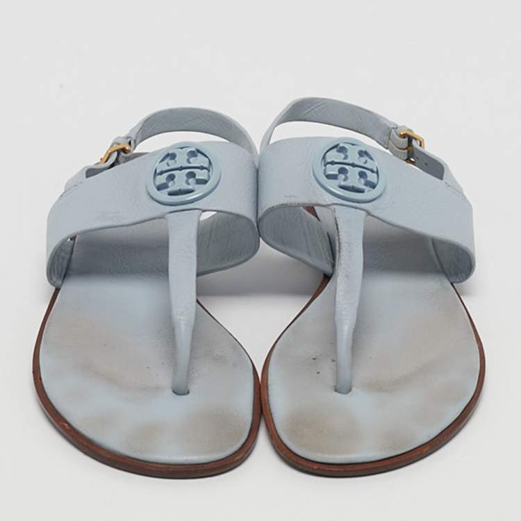 Pre Owned Tory Burch Blue Leather Slingback Sandals Size 37