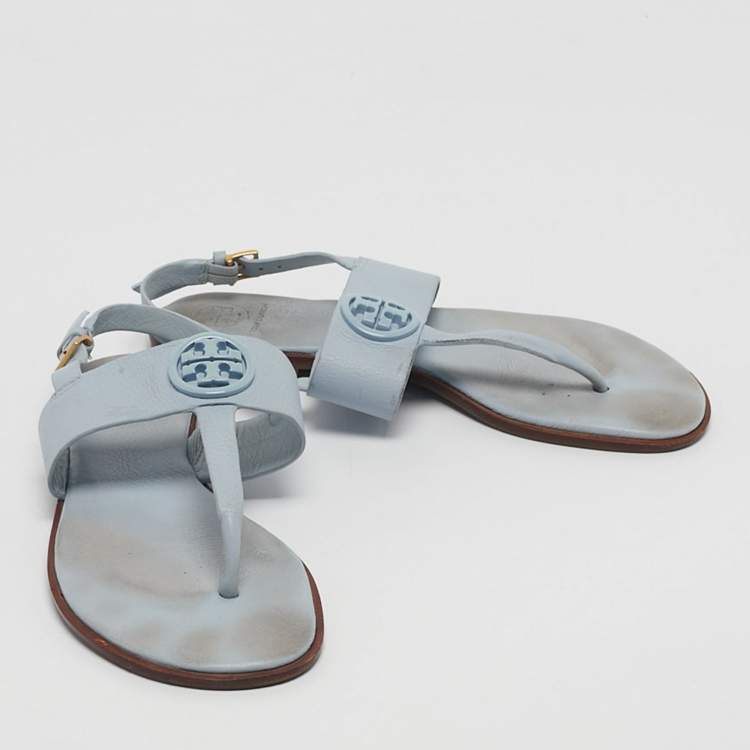 Pre Owned Tory Burch Blue Leather Slingback Sandals Size 37