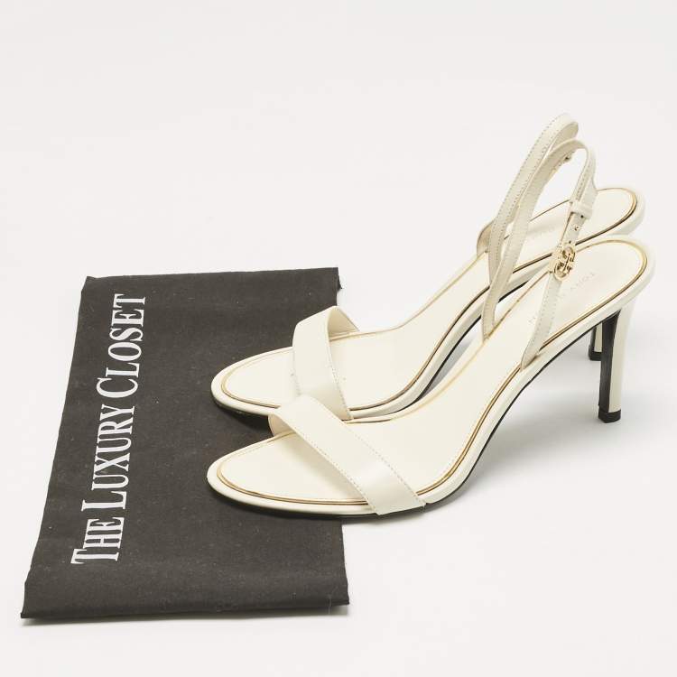 Pre Owned Tory Burch Cream Leather Ankle Strap Sandals Size 38.5