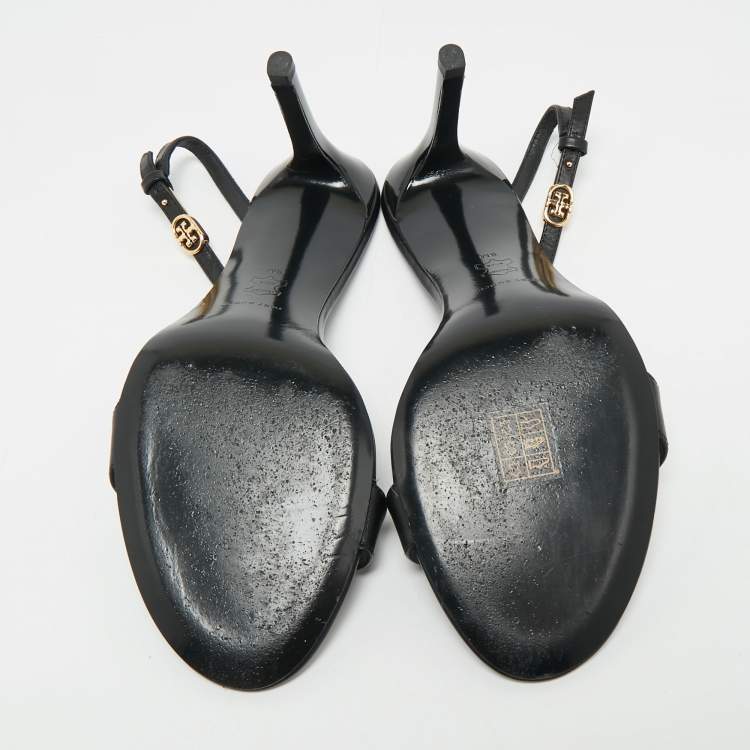 مملوكة مسبقًا Tory Burch Black Leather Slingback Sandals Size 39.5