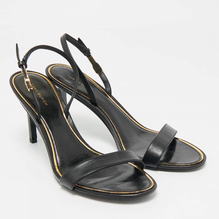 مملوكة مسبقًا Tory Burch Black Leather Slingback Sandals Size 39.5